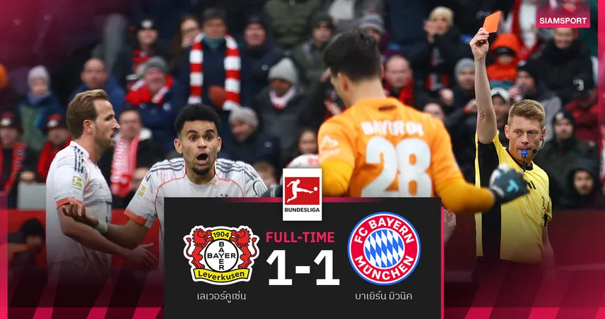 ผลบอล เลเวอร์คูเซ่น 1-1 บาเยิร์น มิวนิค : เสือใต้ 9 คนสู้ยิบตาเจ๊าห้างยาเดือด 