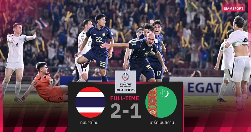 ไทยชนะเติร์กเมนิสถาน 2-1 ซิวแชมป์กลุ่ม ดี ลิ่วเอเชียน คัพ 2027