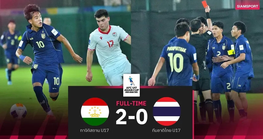 ผลบอล ทีมชาติไทย U17 ประเดิมพ่าย ทาจิกิสถาน U17 0-2 ศึกชิงแชมป์เอเชีย 2026