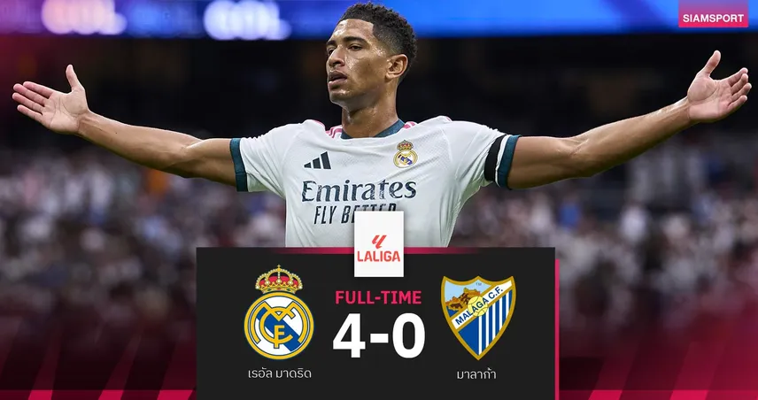 ผลบอล เรอัล มาดริด 4-0 มาลาก้า: "ราชันชุดขาว" เฮ 3 นัดรวด แซงนำฝูงลาลีกา
