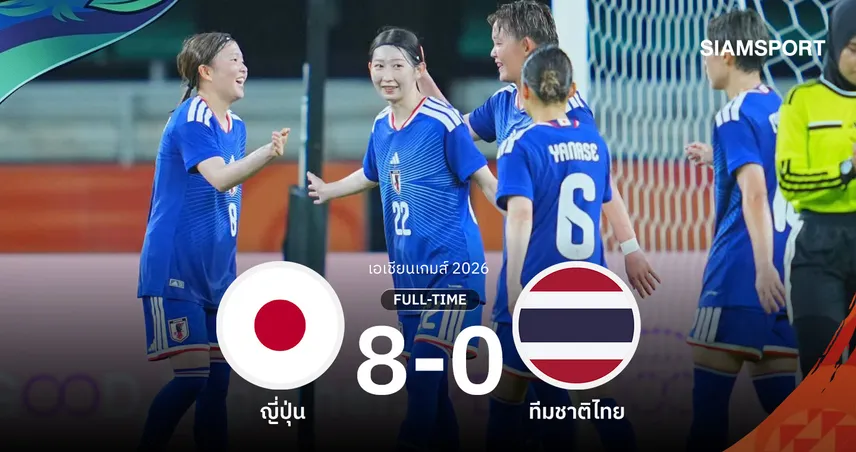 ผลบอล : ญี่ปุ่นโหดถล่มฟุตบอลหญิงทีมชาติไทย 8-0 เปิดหัวเอเชียนเกมส์ 2026
