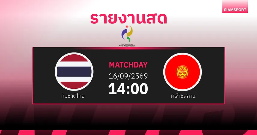 สดที่นี่! หมดครึ่งแรก ทีมชาติไทย ตาม คีร์กีซสถาน 0-1 ฟุตบอลเอเชียนเกมส์ 2026