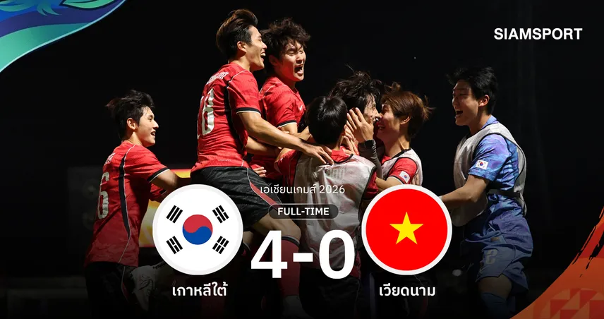 เกาหลีใต้ U23 ถล่มเวียดนาม 4-0 ลิ่วตัดเชือกฟุตบอลชายเอเชียน เกมส์