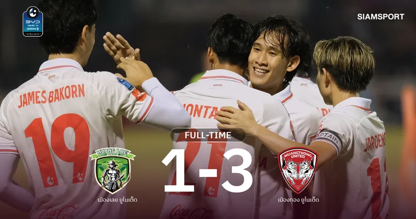 ผลบอล : เมืองทอง ฟอร์มแรงบุกอัดเมืองเลย 3-1 เฮสองนัดติด ขยับรั้งที่ 6 111470
