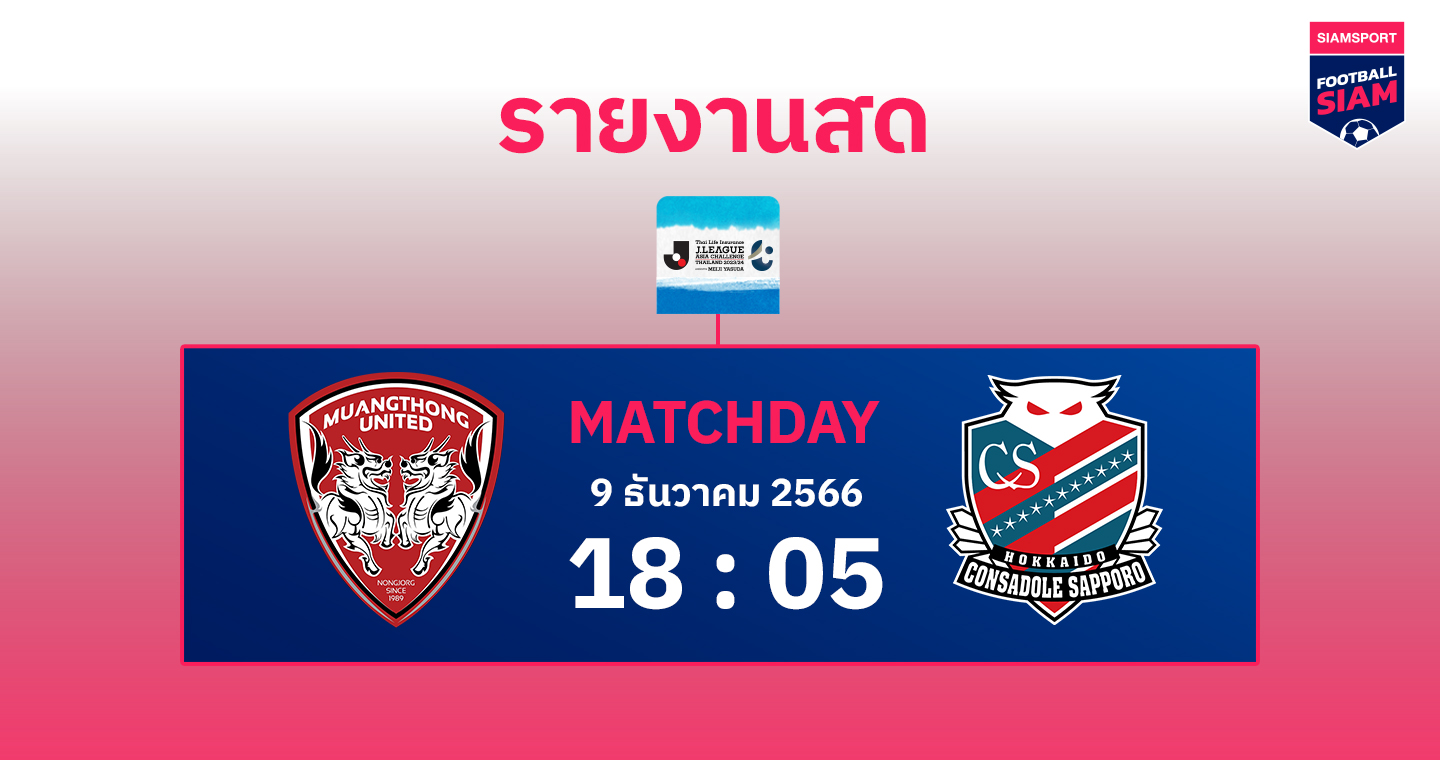 Live here…2nd half J.League Asia Challenge Muangthong United draws with Consadole Sapporo 1-1.