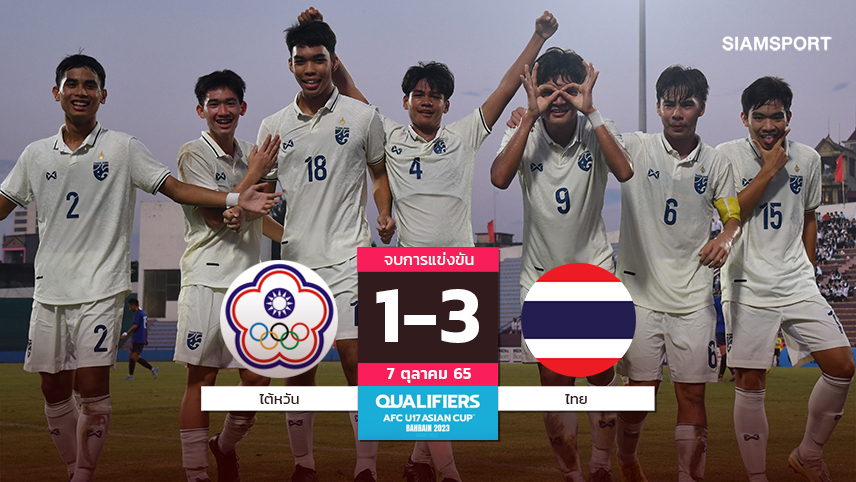 คว้าชัย2นัดติด! ทีมชาติไทยยู-17ปีทุบไต้หวัน3-1ซิว6แต้มเต็มศึกบอลอช.
