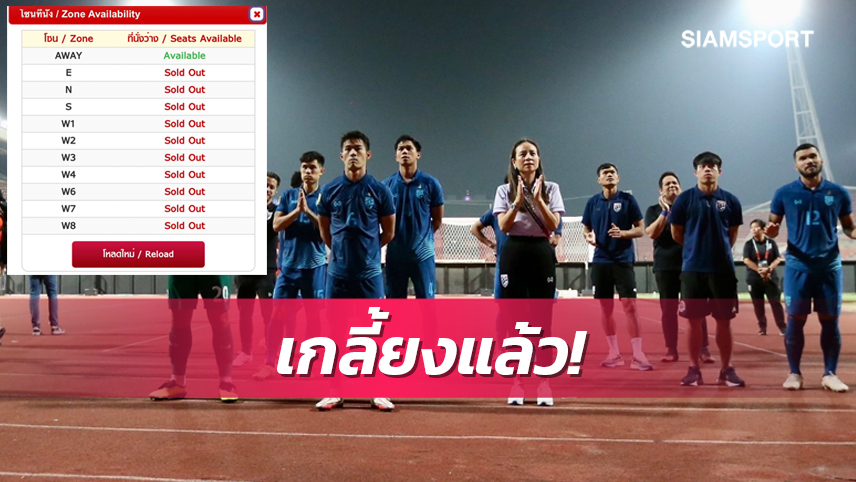 เต็มความจุแล้ว! แฟนบอลไทยแห่จองตั๋วเชียร์ทีมชาติไทยดวลมาเลเซียยกสอง