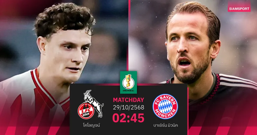 วิเคราะห์บอล โคโลญจน์ vs บาเยิร์น 29 ต.ค. 68 : เสือใต้ล่าชัยต่อศึกเดเอฟเบโพคาล
