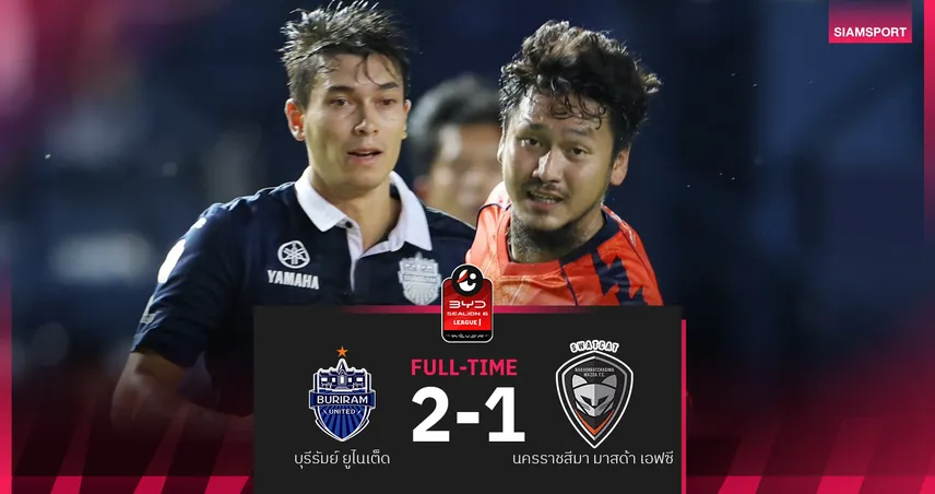 บุรีรัมย์ โชว์แกร่ง แซงชนะ นครราชสีมา 2-1 รักษาฟอร์มชนะรวด ศึก BYD SEALION 6 ลีกหนึ่ง
