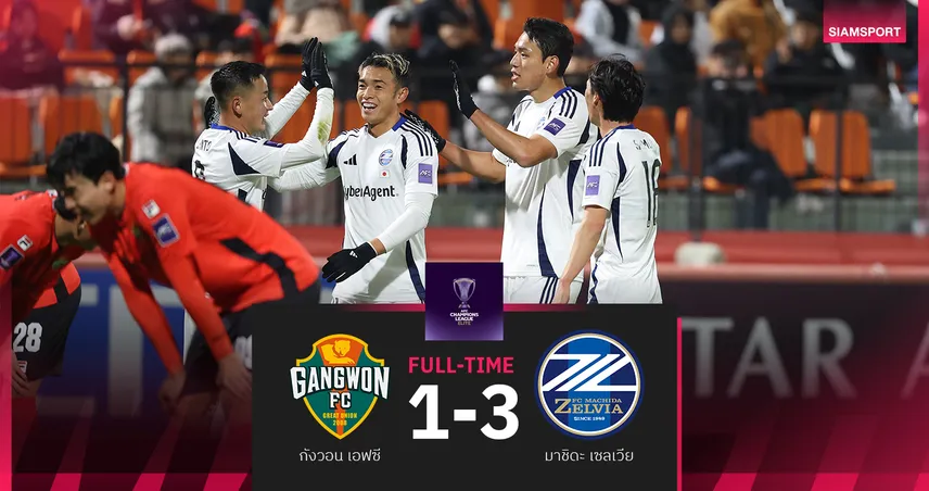 ผลบอล มาชิดะ เซลเวีย บุกสอย กังวอน เอฟซี 3-1 รั้งที่ 4 ศึกเอซีแอล อีลิท  94905