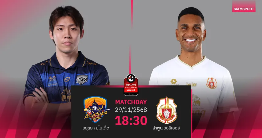 วิเคราะห์บอล อยุธยา พบ ลำพูน (29 พ.ย. 68) : อยุธยาฟอร์มเหนือกว่า  