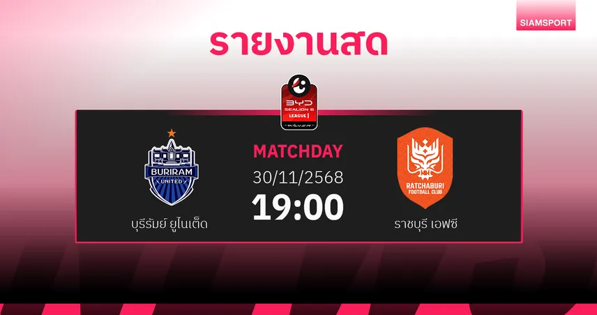 ผลบอล : สดที่นี่ ... บุรีรัมย์ ยูไนเต็ด ออกนำ ราชบุรี เอฟซี 1-0 95246