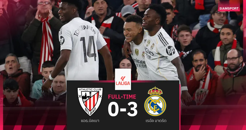ผลบอล บิลเบา 0-3 เรอัล มาดริด : เอ็มบัปเป้ ยิง2จ่าย1! ราชันชุดขาว เฮจี้จ่าฝูง บาร์ซ่า แต้มเดียว 95491