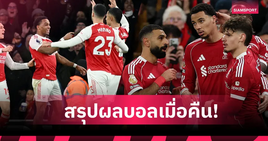 สรุปผลบอล (13 ธ.ค. 68) : อารืเซน่อล เฮไม่เปลืองแรงยิง-ลิเวอร์พูล ชนะไม่ยาก 