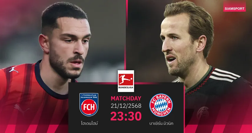วิเคราะห์บอล ไฮเดนไฮม์ vs บาเยิร์น 21 ธ.ค. 68 : เสือใต้ลุ้นคืนฟอร์มส่งท้ายปี 96706