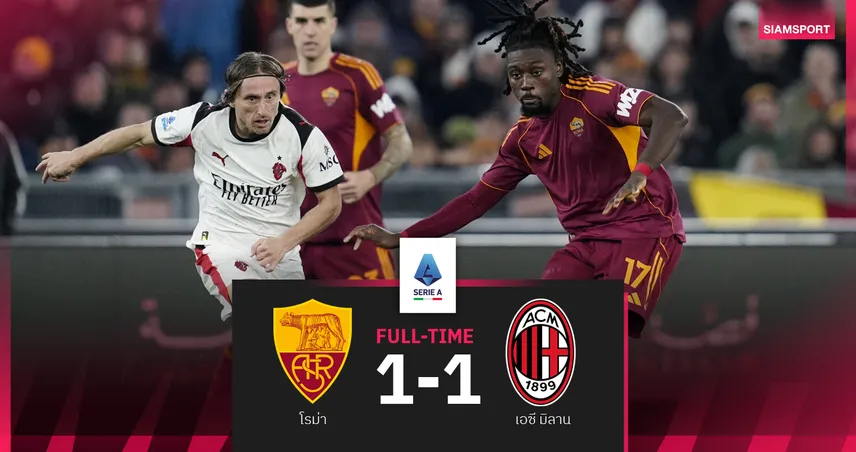 ผลบอล โรม่า 1-1 เอซี มิลาน : รอสโซเนรี่ เสียหาย! พลาดเจ๊าตาม อินเตอร์ ห่าง 5 แต้ม 98948