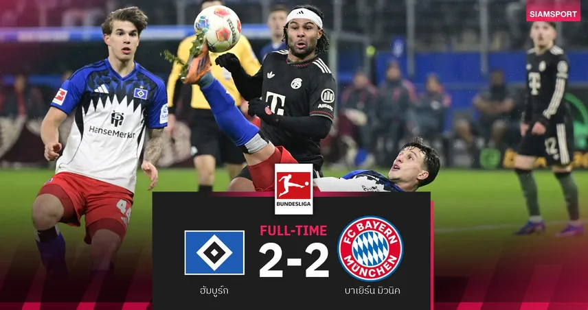 ผลบอล ฮัมบูร์ก 2-2 บาเยิร์น มิวนิค : เสือใต้สะดุด2นัดติด! ยังนำฝูงทิ้ง 9 แต้ม 99300