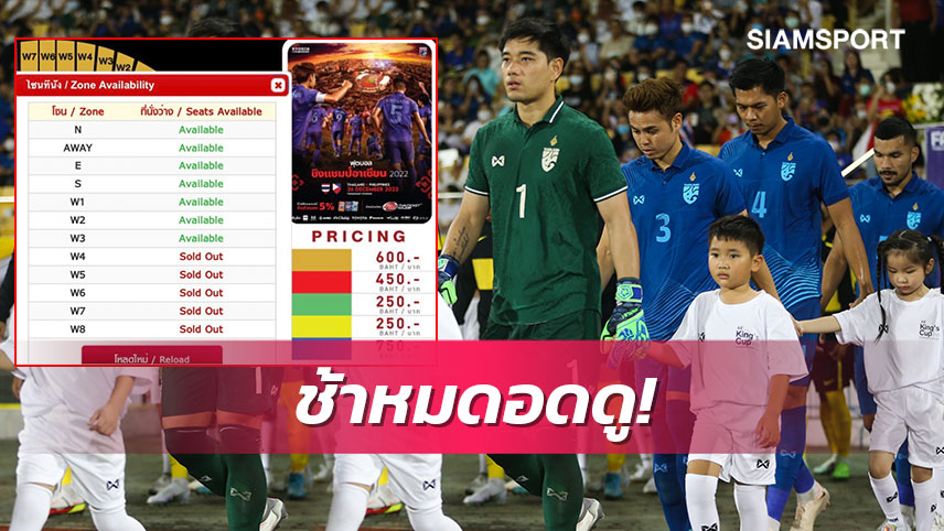 ตั๋วทีมชาติไทย2 เกมเหย้าอาเซียนคัพเปิดขายวันเดียวหมดไป 5 แถว
