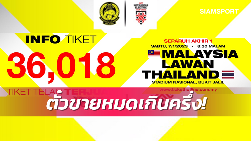 ตั๋วมาเลเซียเปิดรังพบทีมชาติไทย วันแรกจำหน่ายหมด 36,018 ใบ